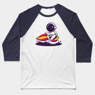 Cute Astronaut Riding Water Bike Jet Ski In Space Cartoon Baseball T-Shirt